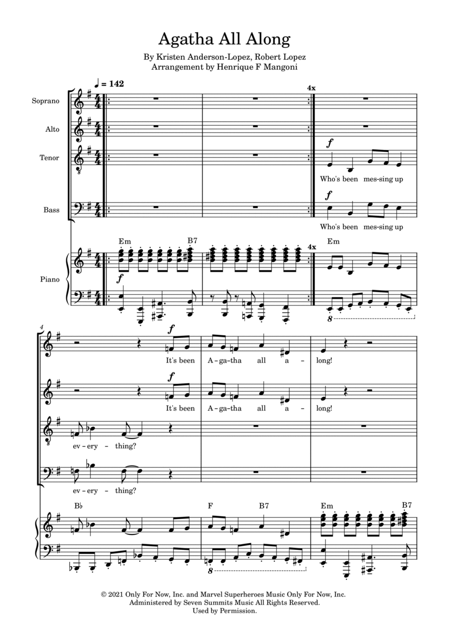 Agatha All Along 4-Part scores gallery preview page 1