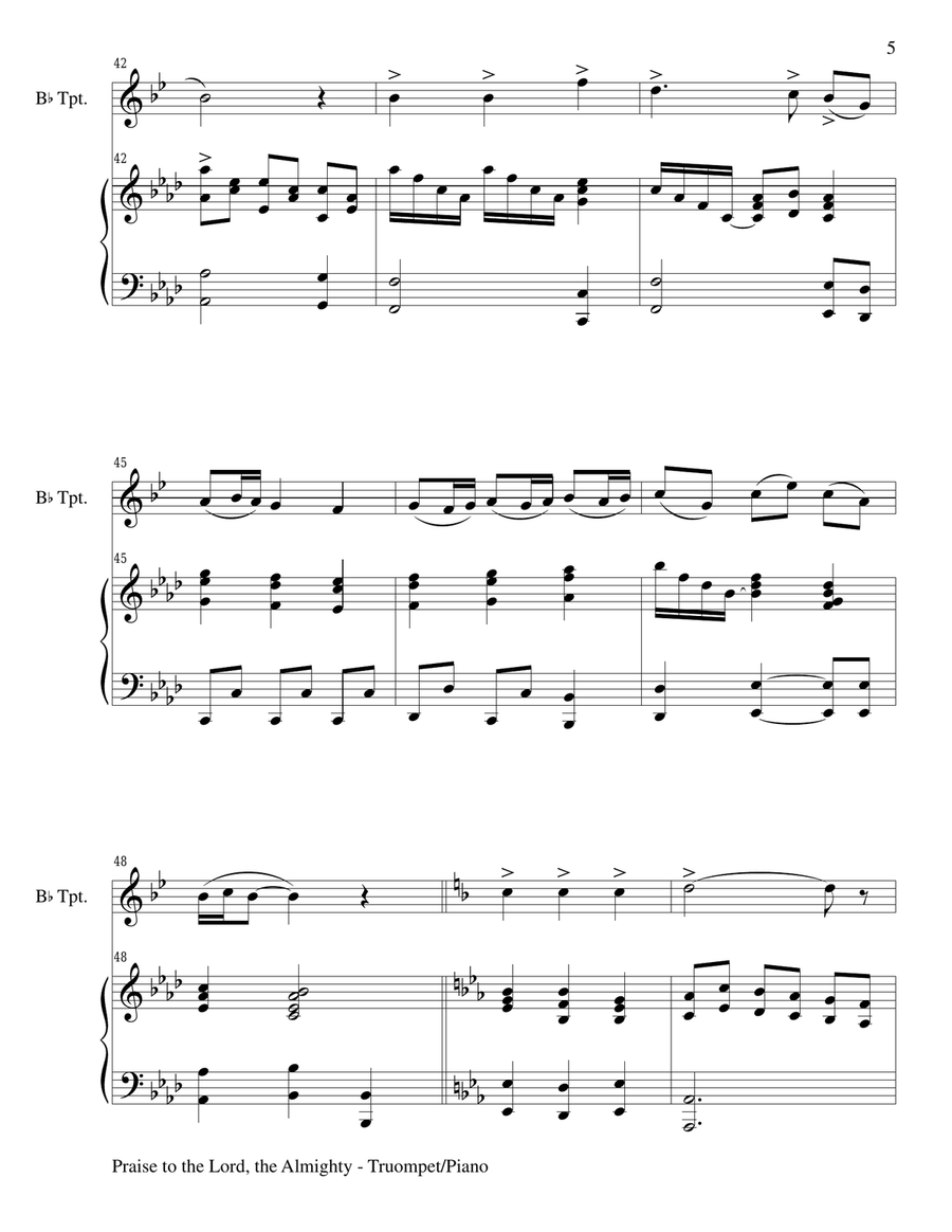 2 PAK HYMN SERIES! PRAISE TO THE LORD & ALL CREATURES OF OUR GOD, Bb Trumpet & Piano (Score & Parts) B-Flat Trumpet scores gallery preview page 6