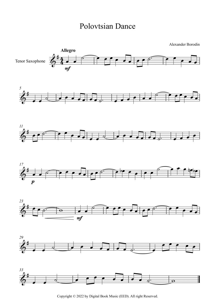 Polovtsian Dance - Alexander Borodin (Tenor Sax) Tenor Saxophone scores gallery preview page 1