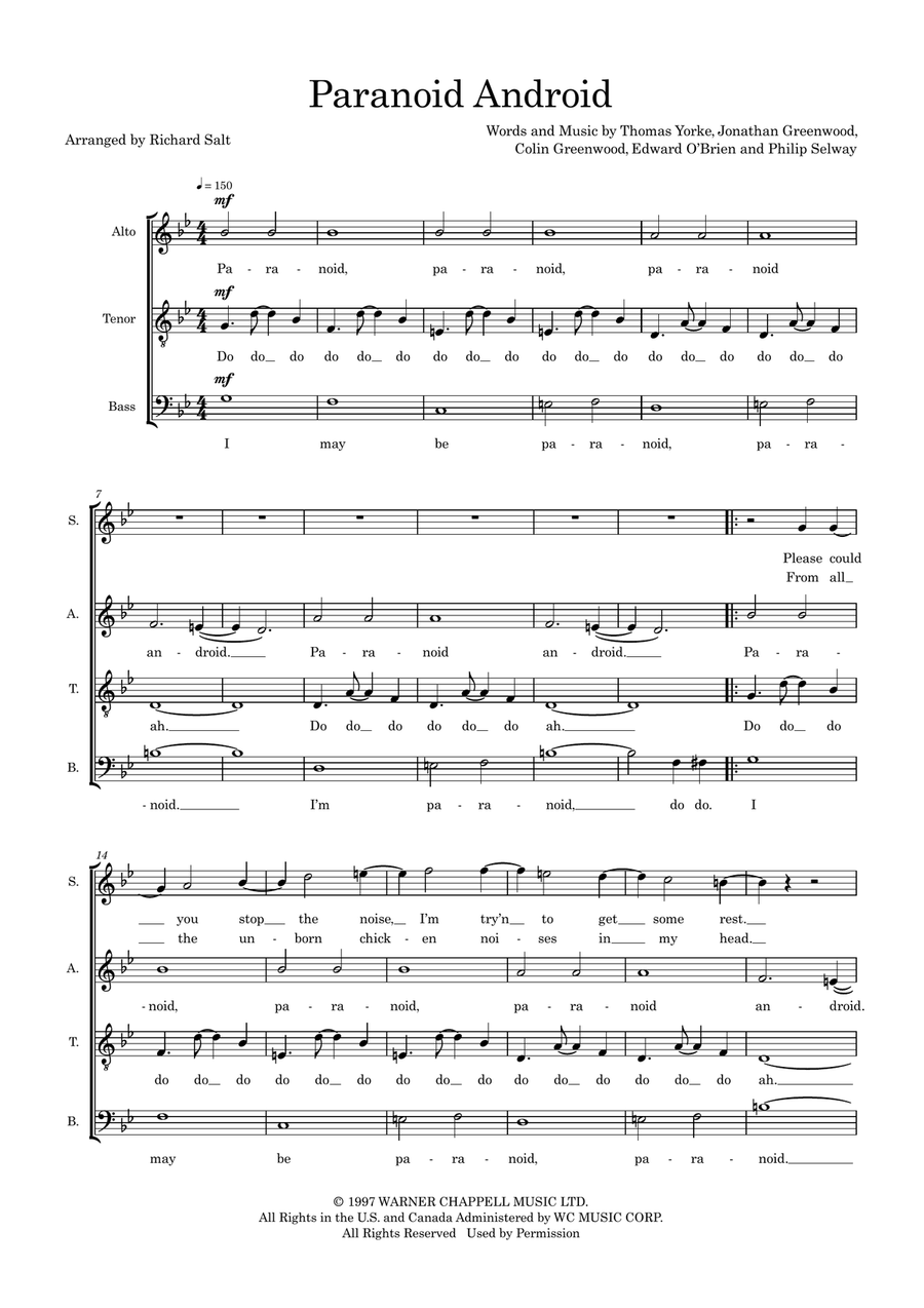 Paranoid Android (arr. Richard Salt) SSAATB scores gallery preview page 1