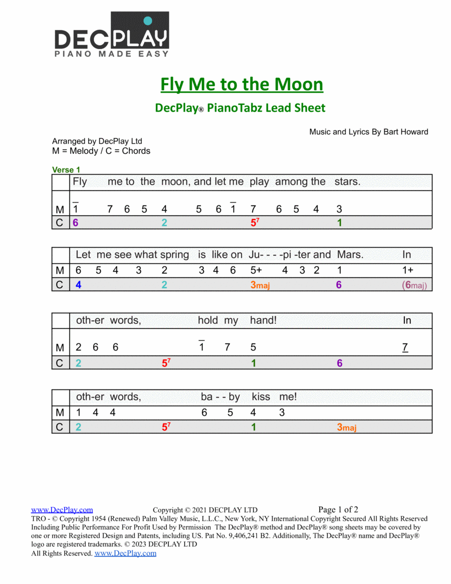 Fly Me To The Moon (in Other Words) Easy Piano scores gallery preview page 1