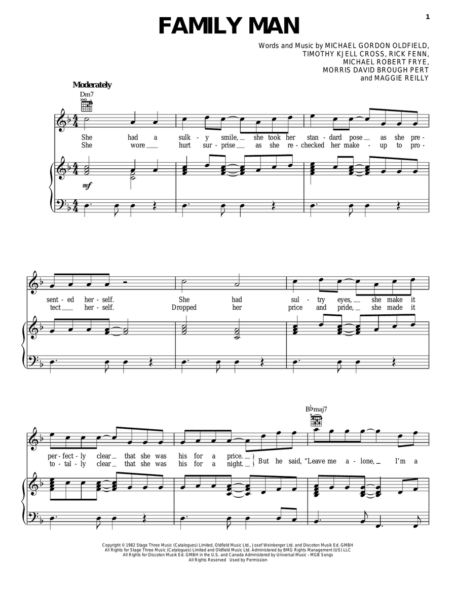 Family Man Piano, Vocal, Guitar scores gallery preview page 1