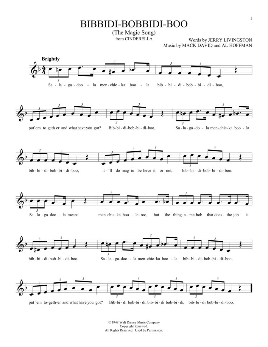 Bibbidi-Bobbidi-Boo (The Magic Song) (from Cinderella) ocarina scores gallery preview page 1