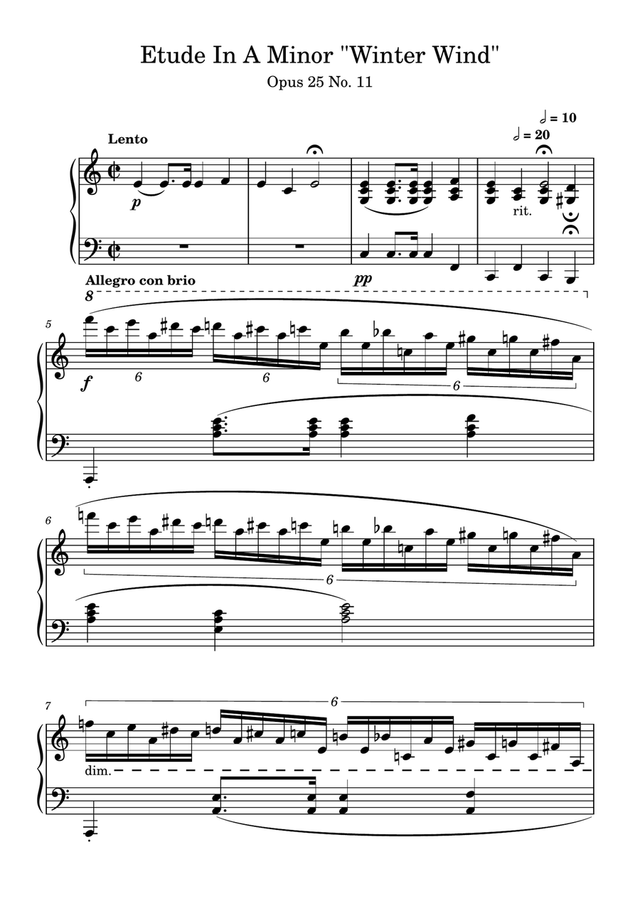 Chopin Winter Wind Etude in A Minor | LARGE PRINT | Piano Solo Piano Method scores gallery preview page 1