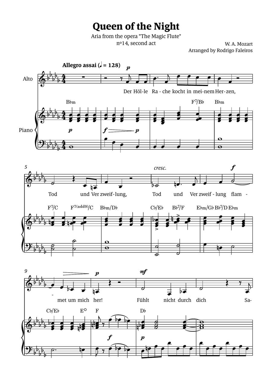 Queen of the Night (aria) - for ALTO in Bb minor (with chords) Chamber Music scores gallery preview page 1