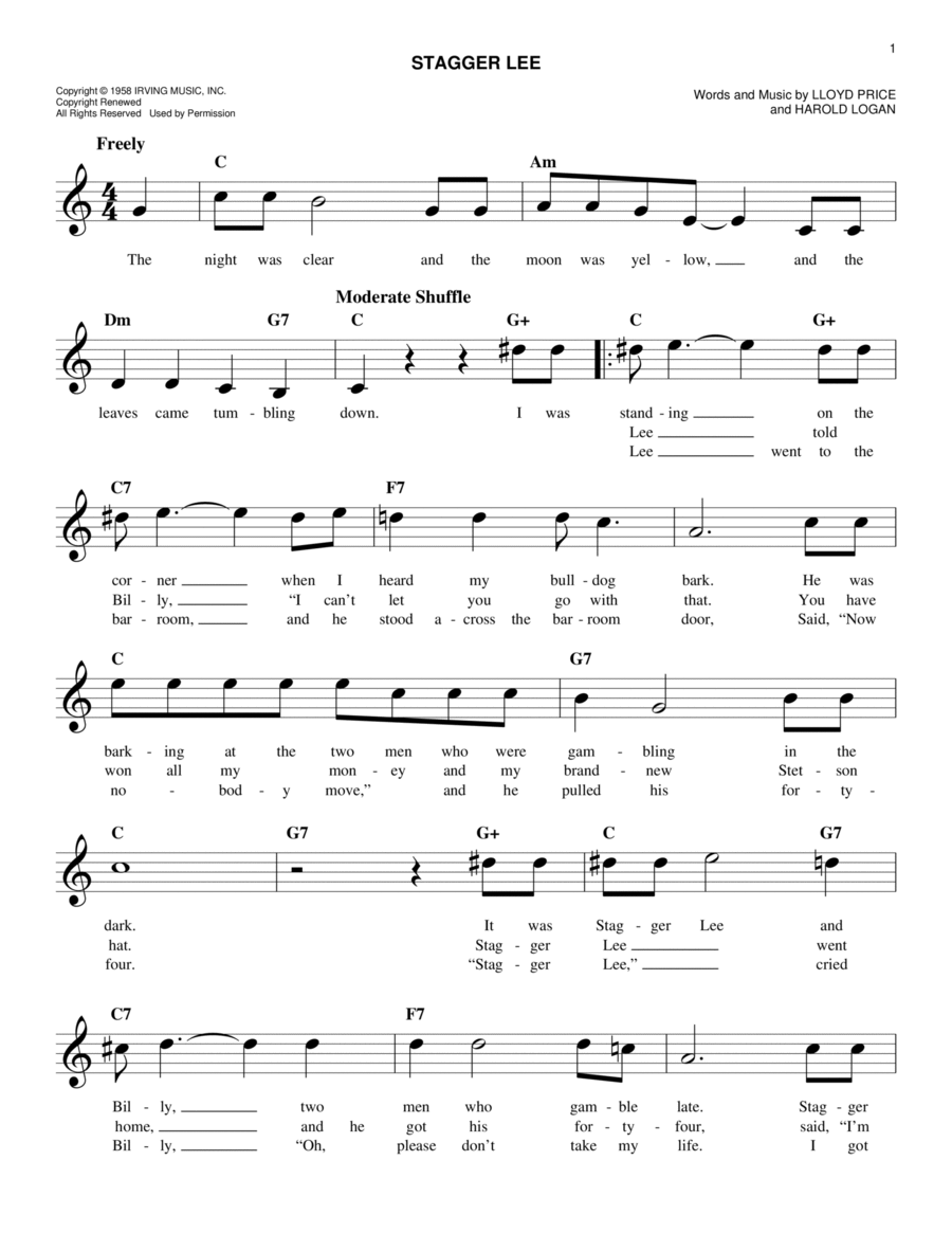 Stagger Lee Stagger Lee Piano scores gallery preview page 1