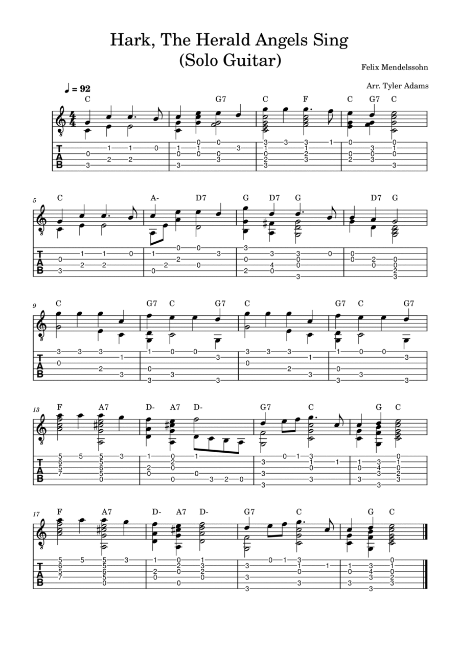 Hark, The Herald Angels Sing (Solo Guitar) Classical Guitar scores gallery preview page 1