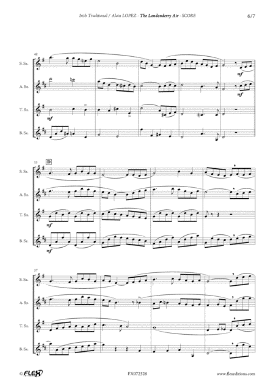 The Londonderry Air Saxophone Quartet scores gallery preview page 6