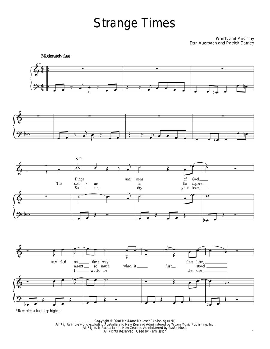 Strange Times Piano, Vocal, Guitar scores gallery preview page 1