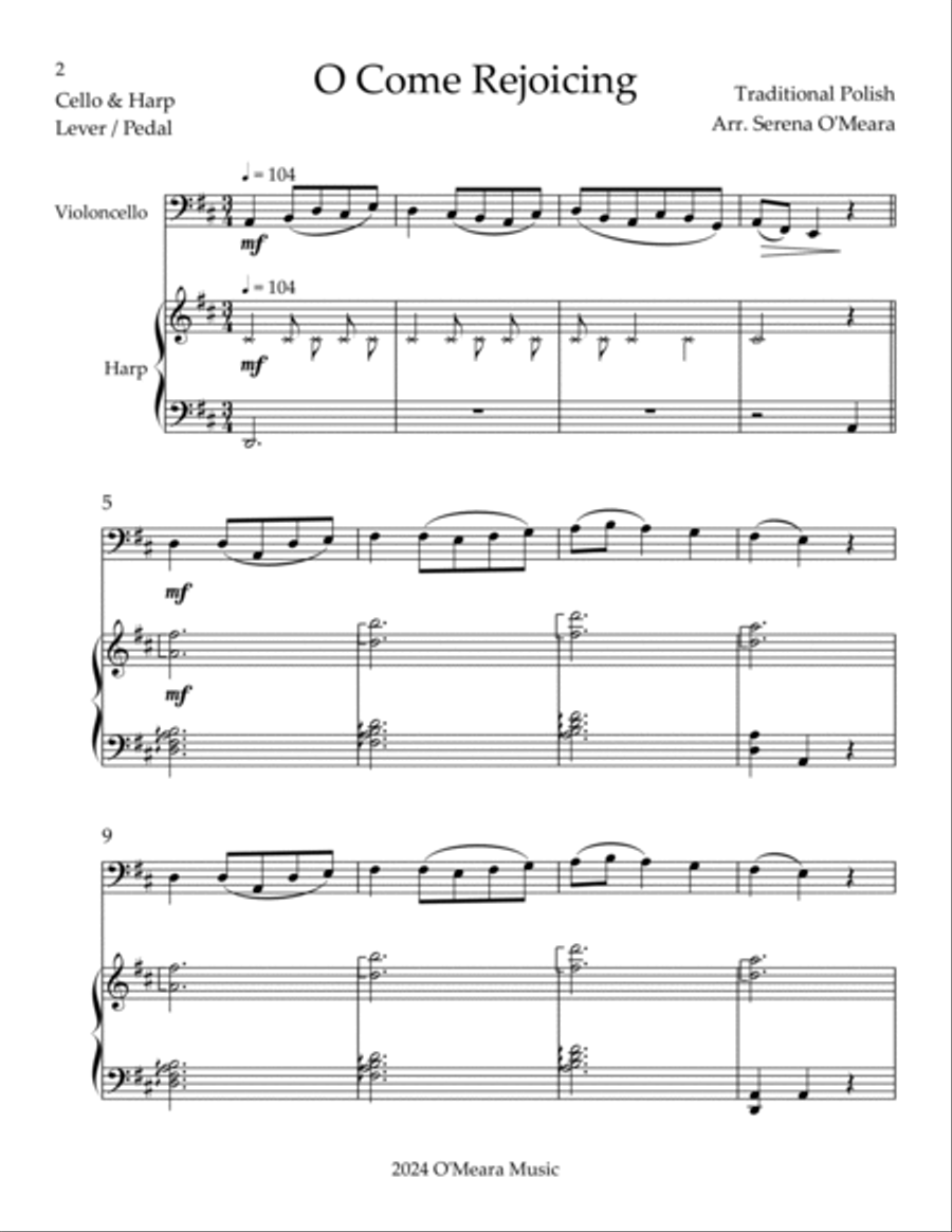 O Come Rejoicing, Duet for Cello & Harp String Duet scores gallery preview page 2