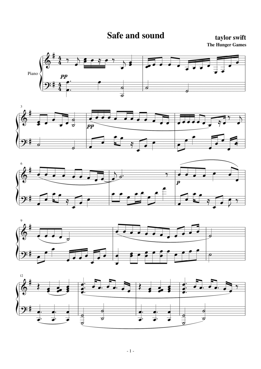 Safe & Sound Piano Solo scores gallery preview page 1