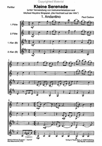 Kleine Serenade Unter Verwendung von Instrumentalsatzen aus Michael Haydns Singspiel "Die Hochzeit auf der Alm"