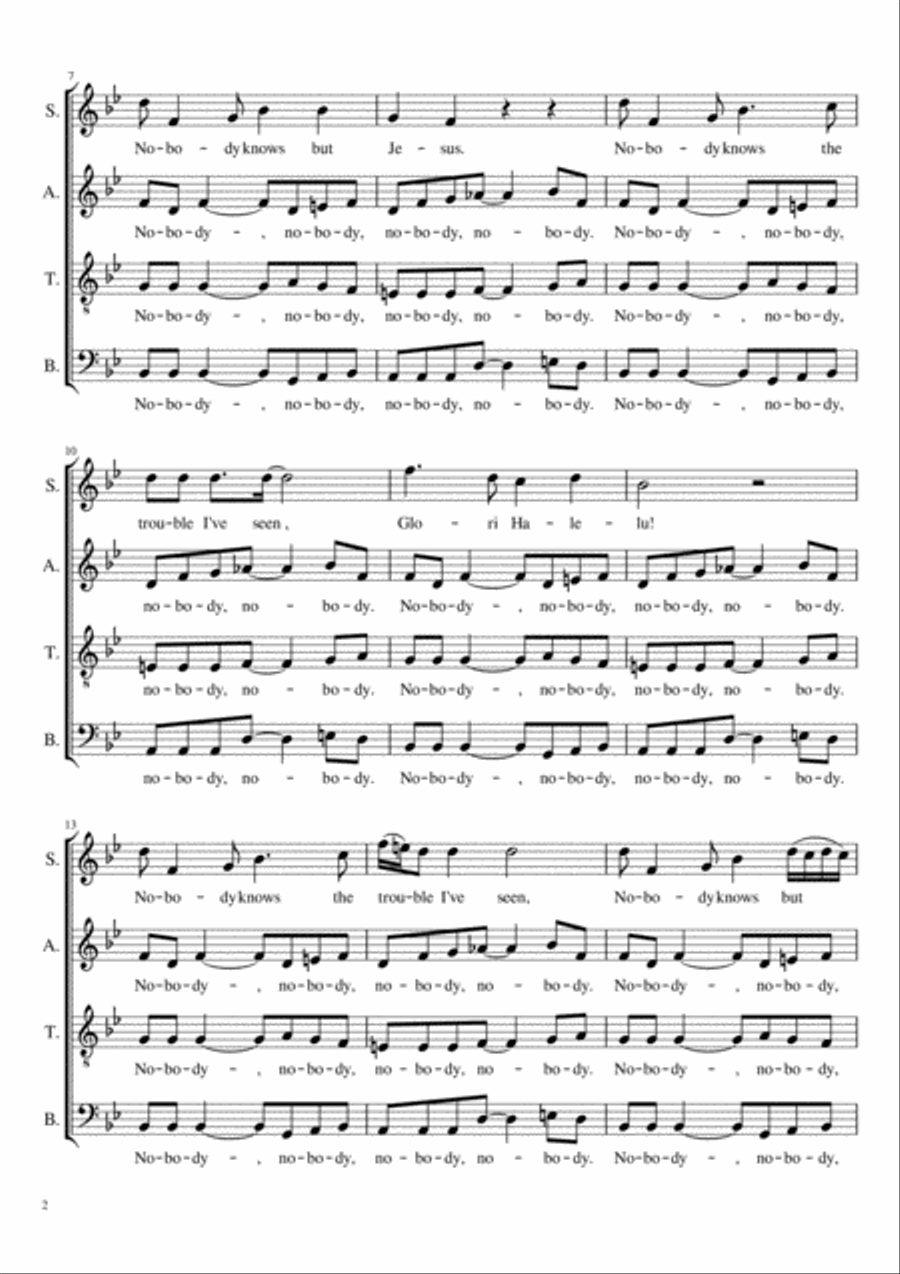 Nobody knows the trouble I've seen 4-Part scores gallery preview page 2