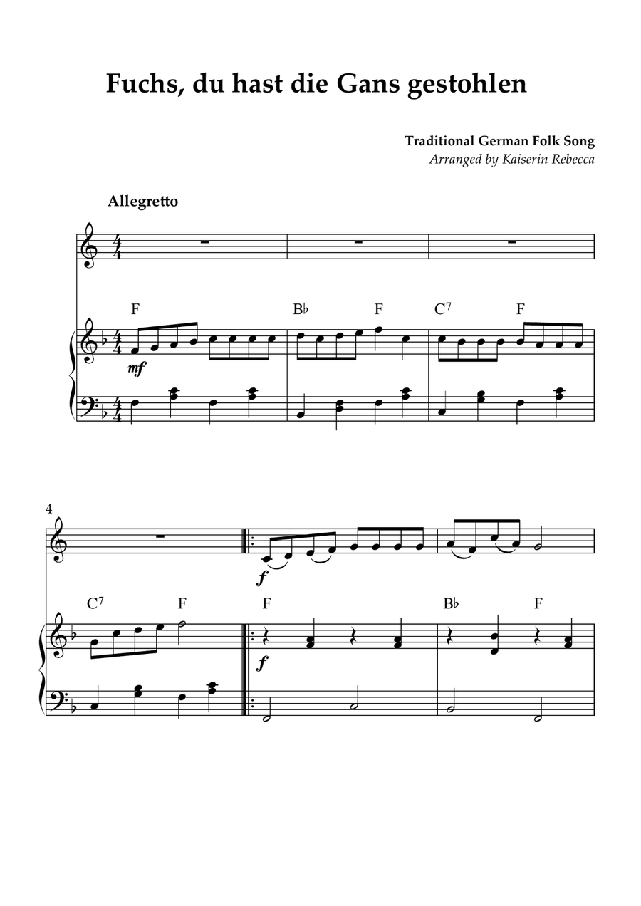 Fuchs, du hast die Gans gestohlen (Fox, you stole the goose) English Horn scores gallery preview page 1