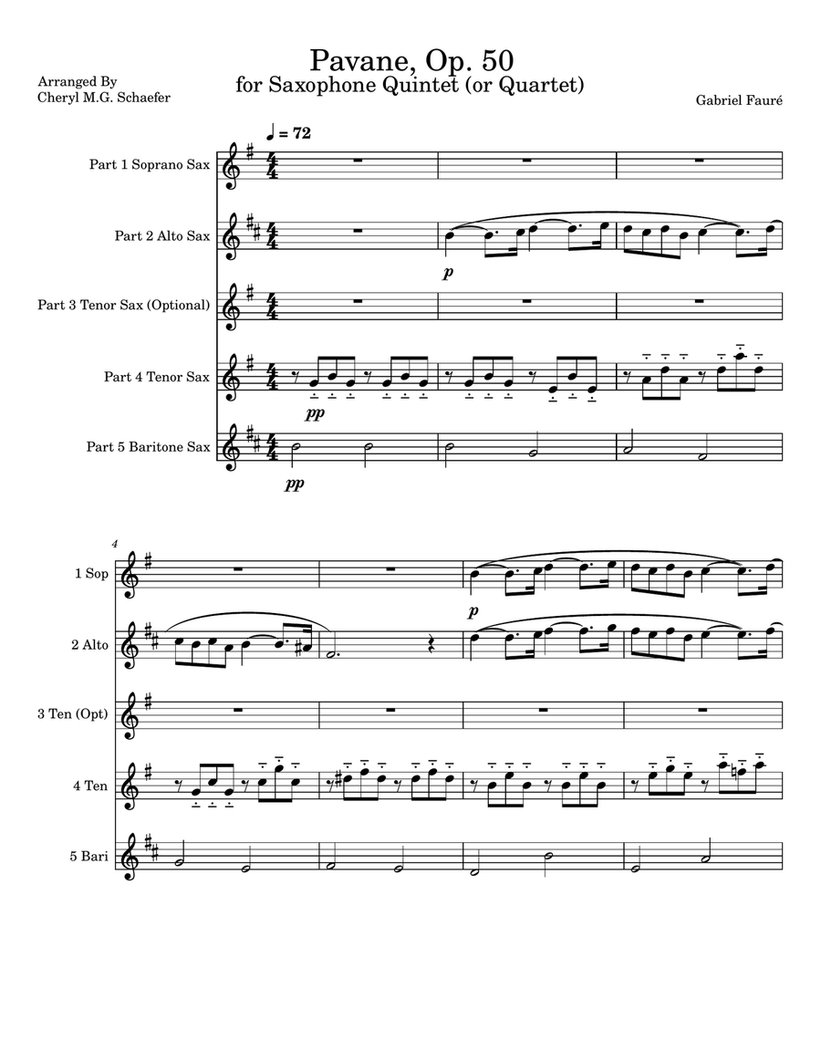 Pavane, Op. 50 Saxophone Quintet scores gallery preview page 2