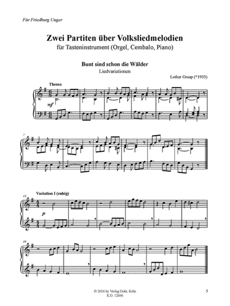 Zwei Partiten über Volksliedmelodien für Tasteninstrument (Orgel, Klavier, Cembalo)