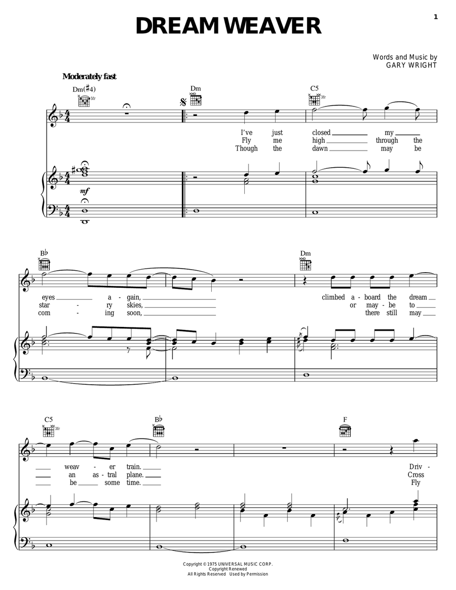 Dream Weaver Dream Weaver Piano, Vocal, Guitar scores gallery preview page 1