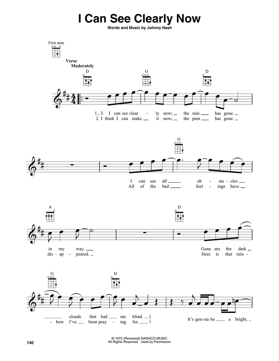 I Can See Clearly Now Baritone Ukulele scores gallery preview page 1