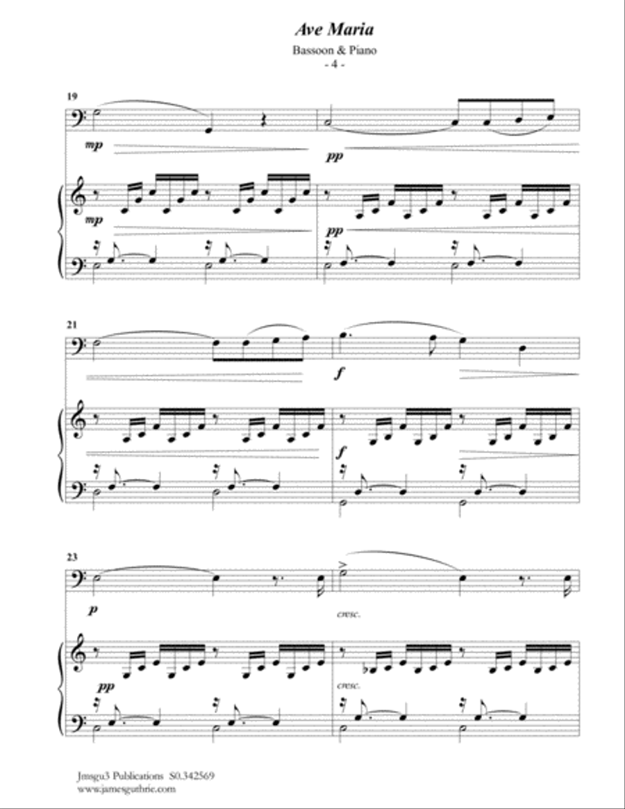 Bach-Gounod: Ave Maria for Bassoon & Piano Woodwind Duet scores gallery preview page 4