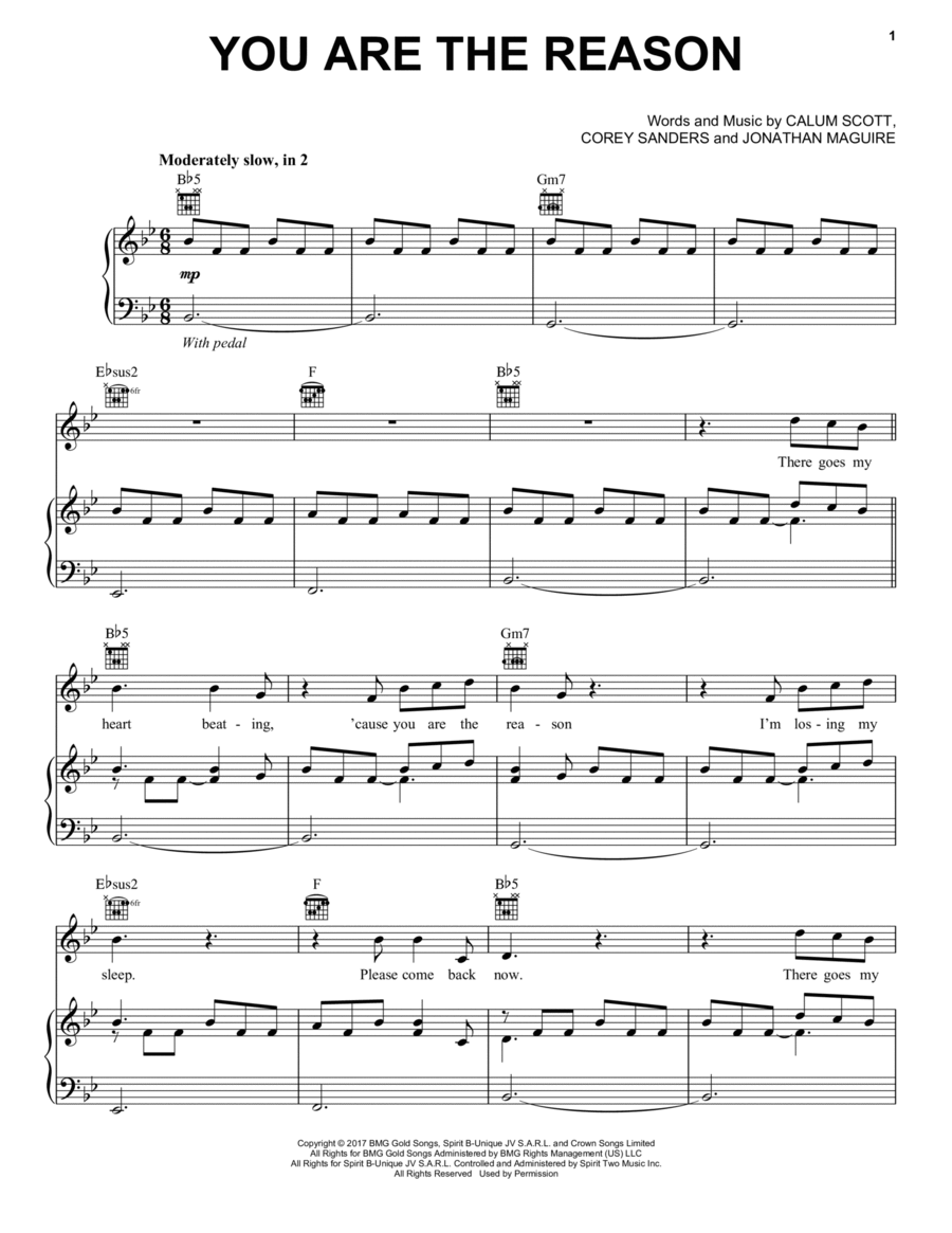 You Are The Reason Piano, Vocal, Guitar scores gallery preview page 1