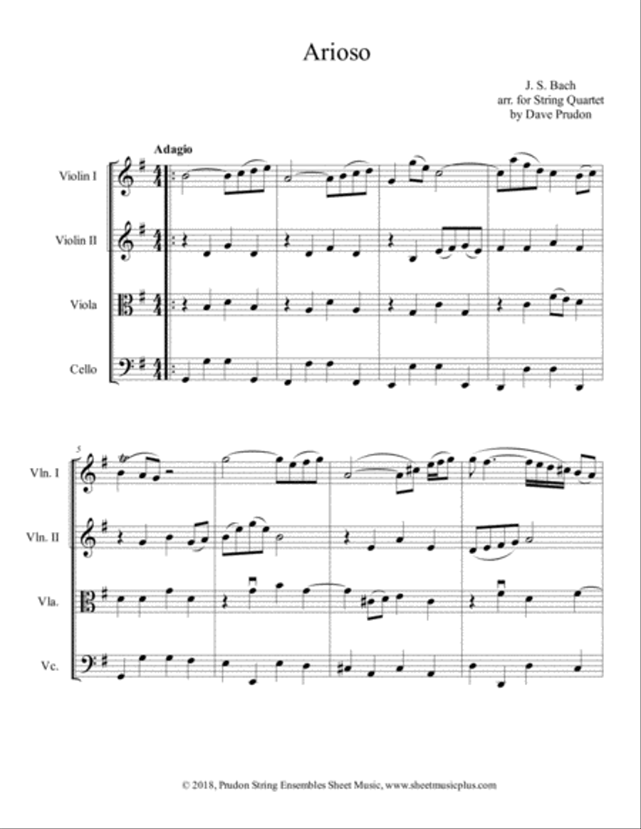 Bach Arioso for String Quartet String Quartet scores gallery preview page 1