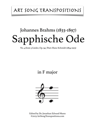 Book cover for BRAHMS: Sapphische Ode, Op. 94 no. 4 (transposed to F major)