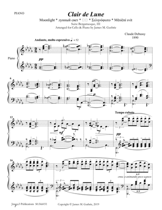 Debussy: Claire de Lune for Cello & Piano