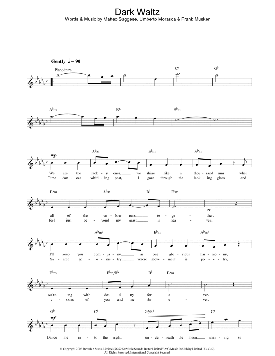 Dark Waltz Piano scores gallery preview page 1