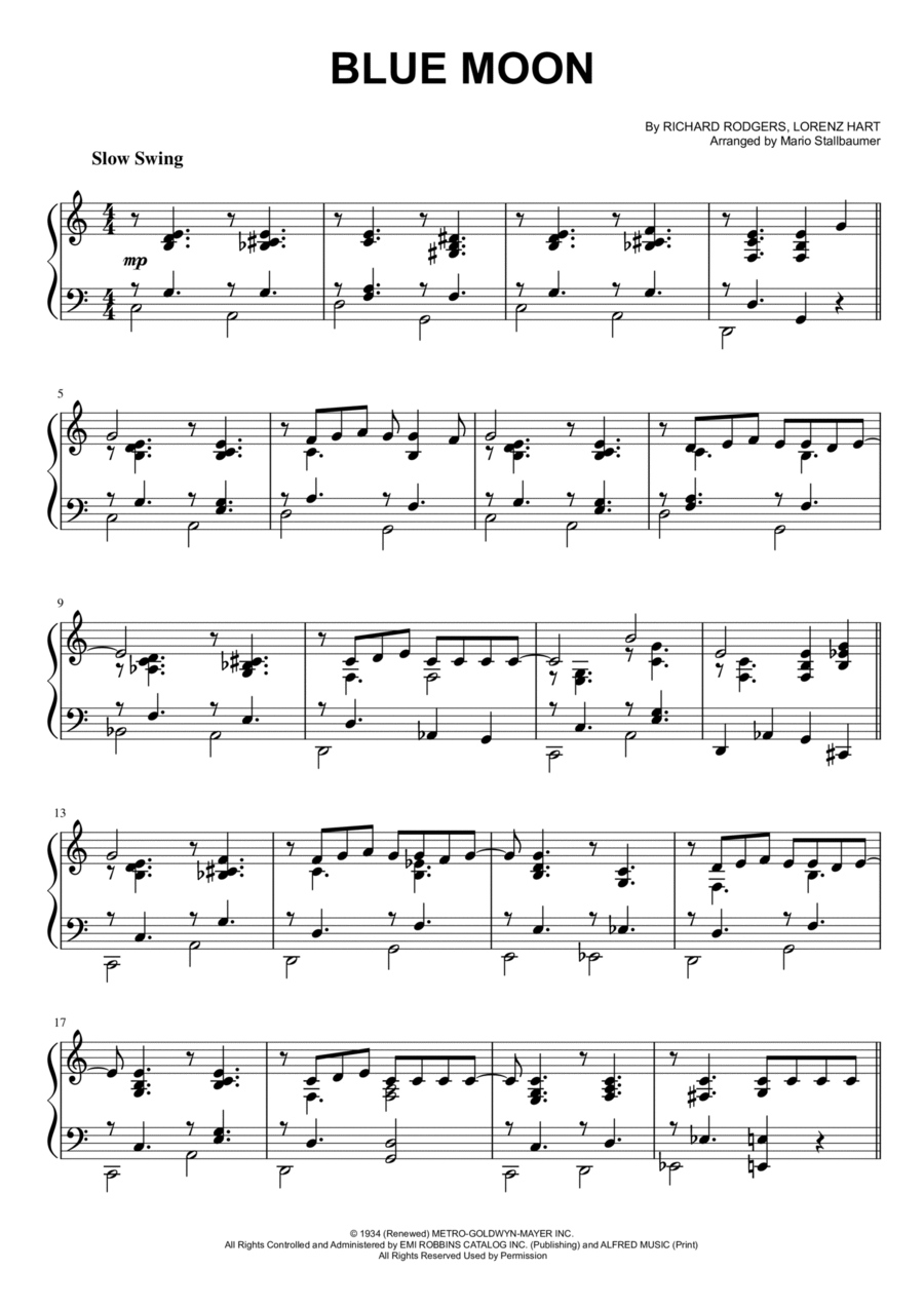 Blue Moon Piano Solo scores gallery preview page 1