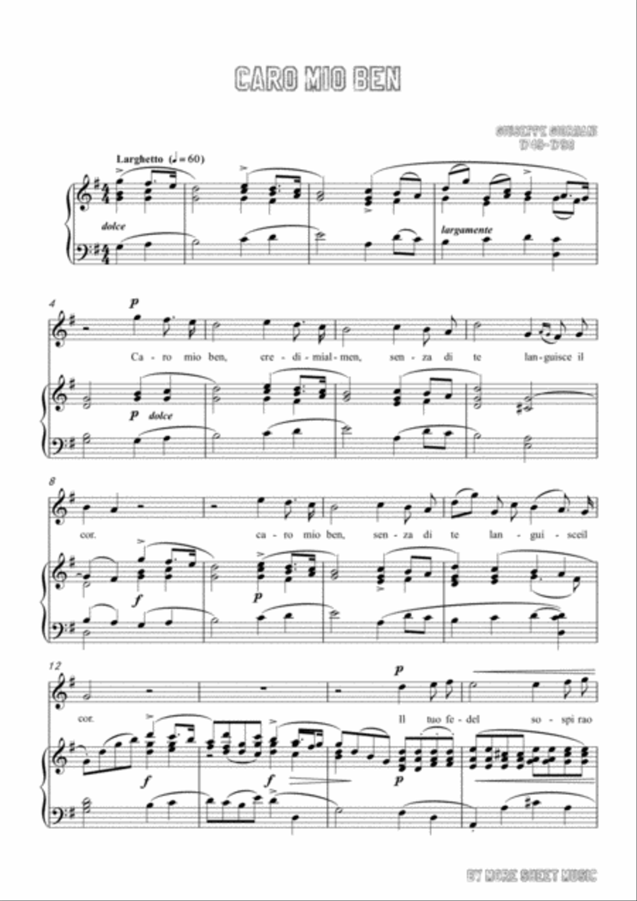 Giordani,Giuseppe-Caro mio ben in G Major,for Voice and Piano Voice Solo scores gallery preview page 3