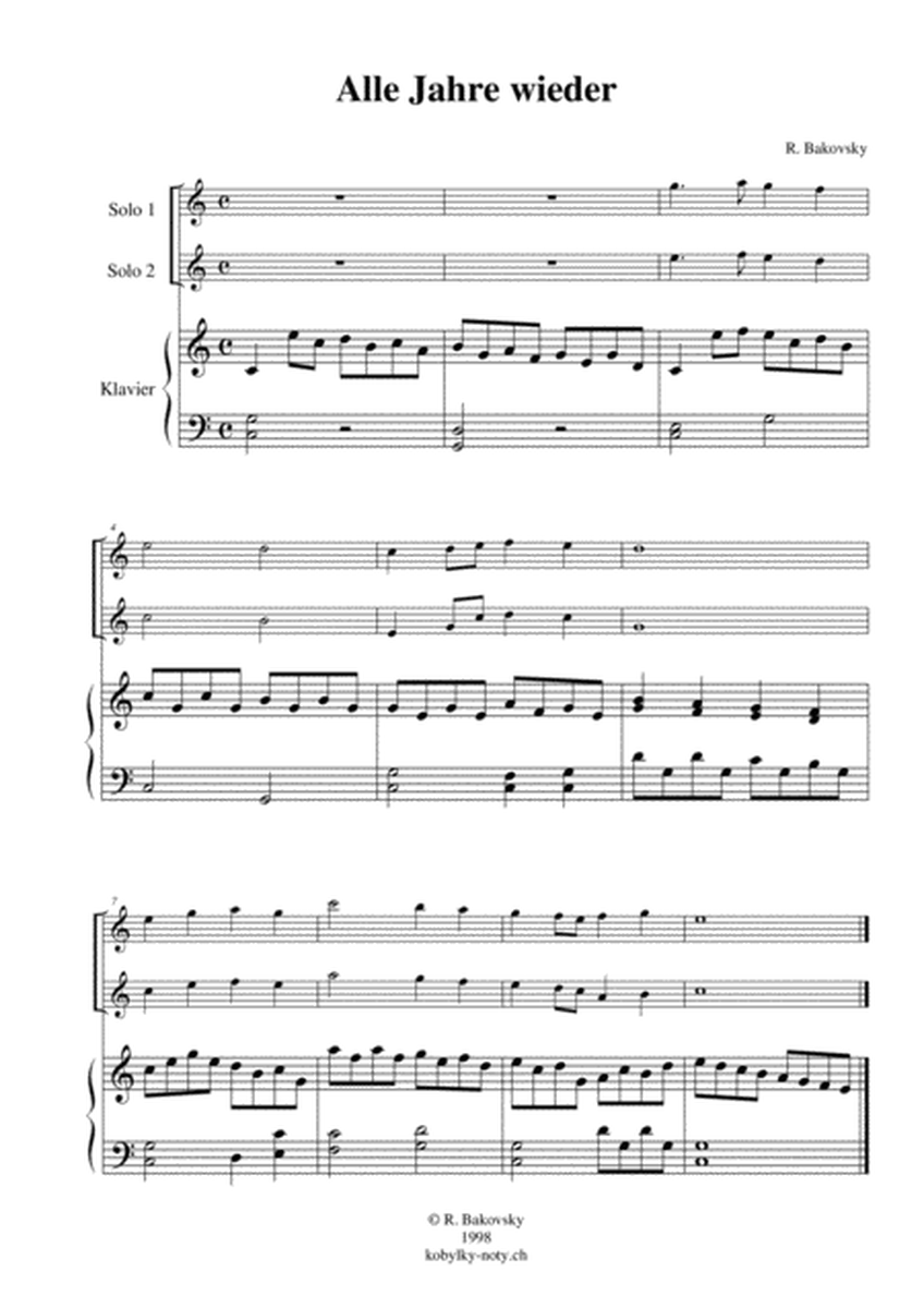 R. Bakovsky: 3 German Carols for 2 Winds and Piano image number null