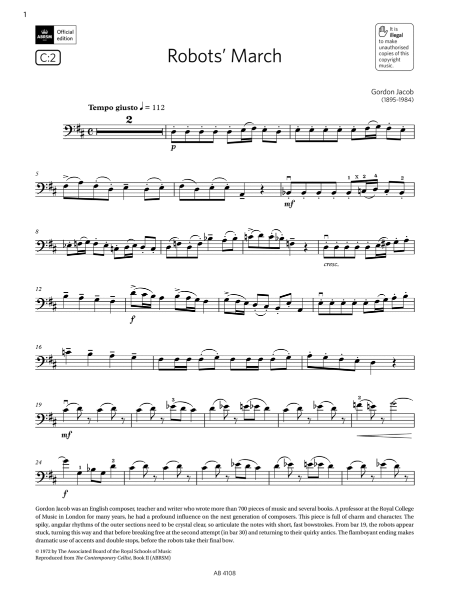 Robots' March (Grade 5, C2, from the ABRSM Cello Syllabus from 2024) Cello Solo scores gallery preview page 1