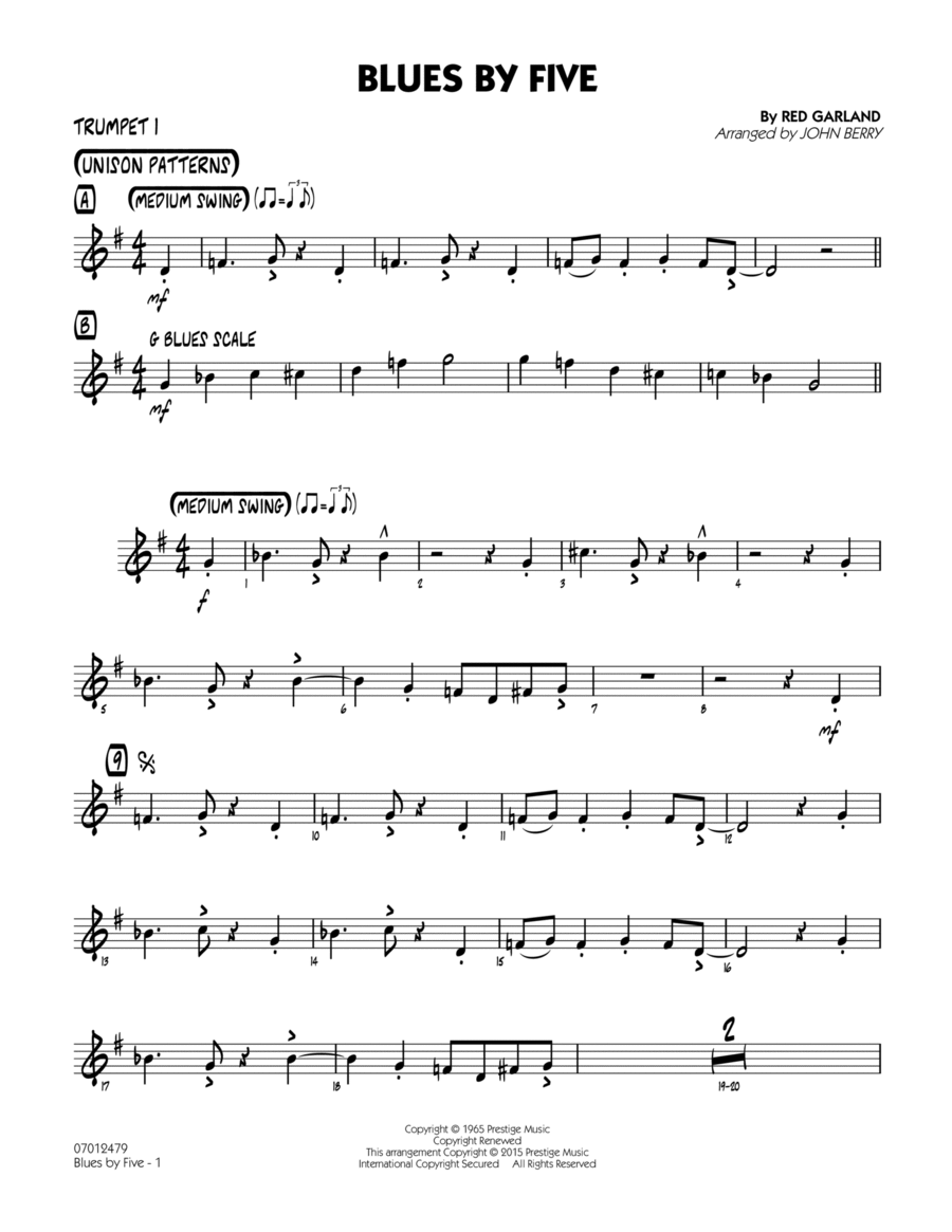 Blues by Five - Trumpet 1 Jazz Ensemble scores gallery preview page 1