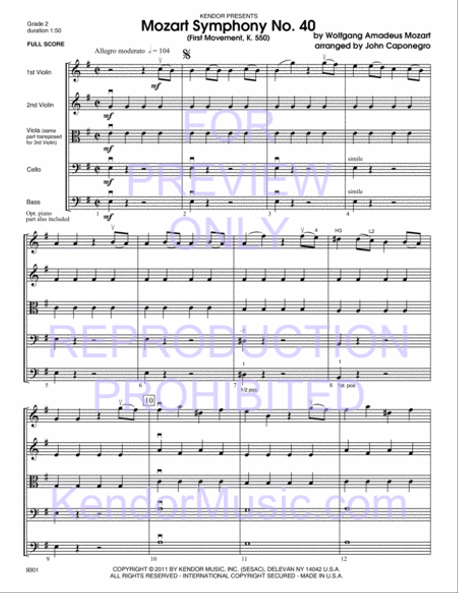 Mozart Symphony No. 40 (First Movement, K. 550) String Orchestra scores gallery preview page 2
