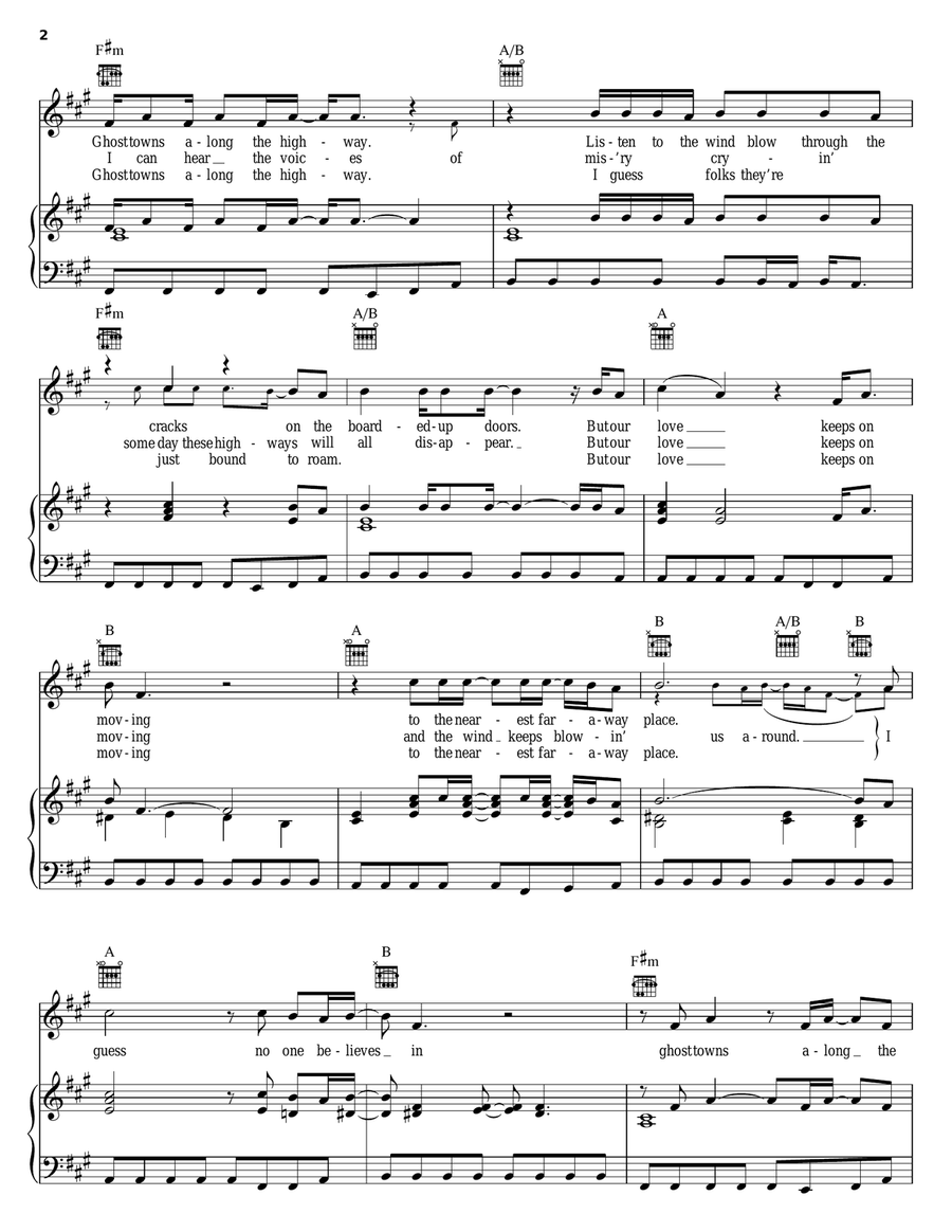 Ghost Towns Along The Highway Piano, Vocal, Guitar scores gallery preview page 2