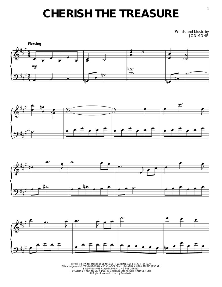 Cherish The Treasure Piano Solo scores gallery preview page 1