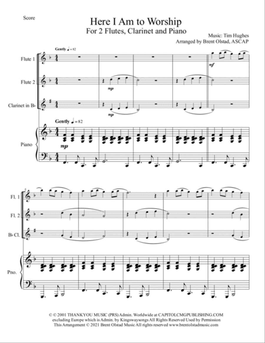 Here I Am To Worship (light Of The World) B-Flat Clarinet scores gallery preview page 2