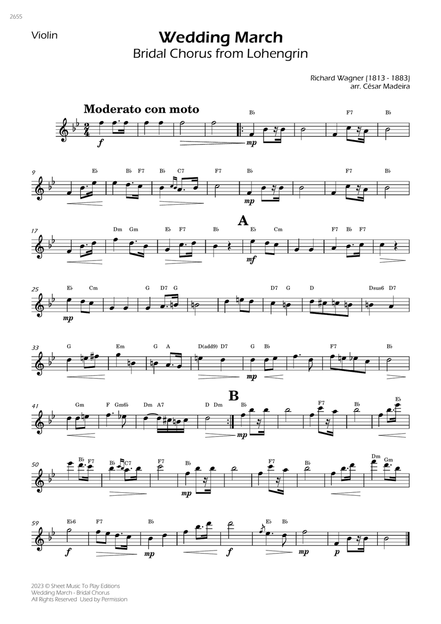 Wedding March (Bridal Chorus) - Violin Solo - W/Chords Violin Solo scores gallery preview page 1