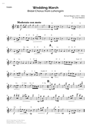 Wedding March (Bridal Chorus) - Violin Solo - W/Chords