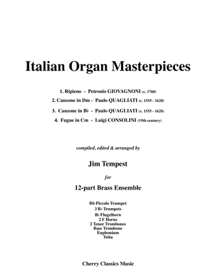 Book cover for Four Italian Organ Masterpieces for 12-part Brass Ensemble
