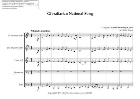 Gibraltar National Song for Brass Quintet image number null