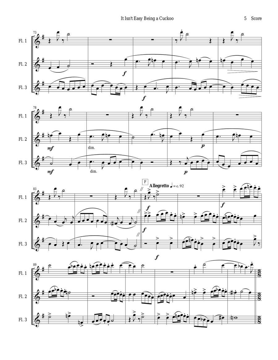 It Isn't Easy Being a Cuckoo for flute trio Flute Trio scores gallery preview page 5