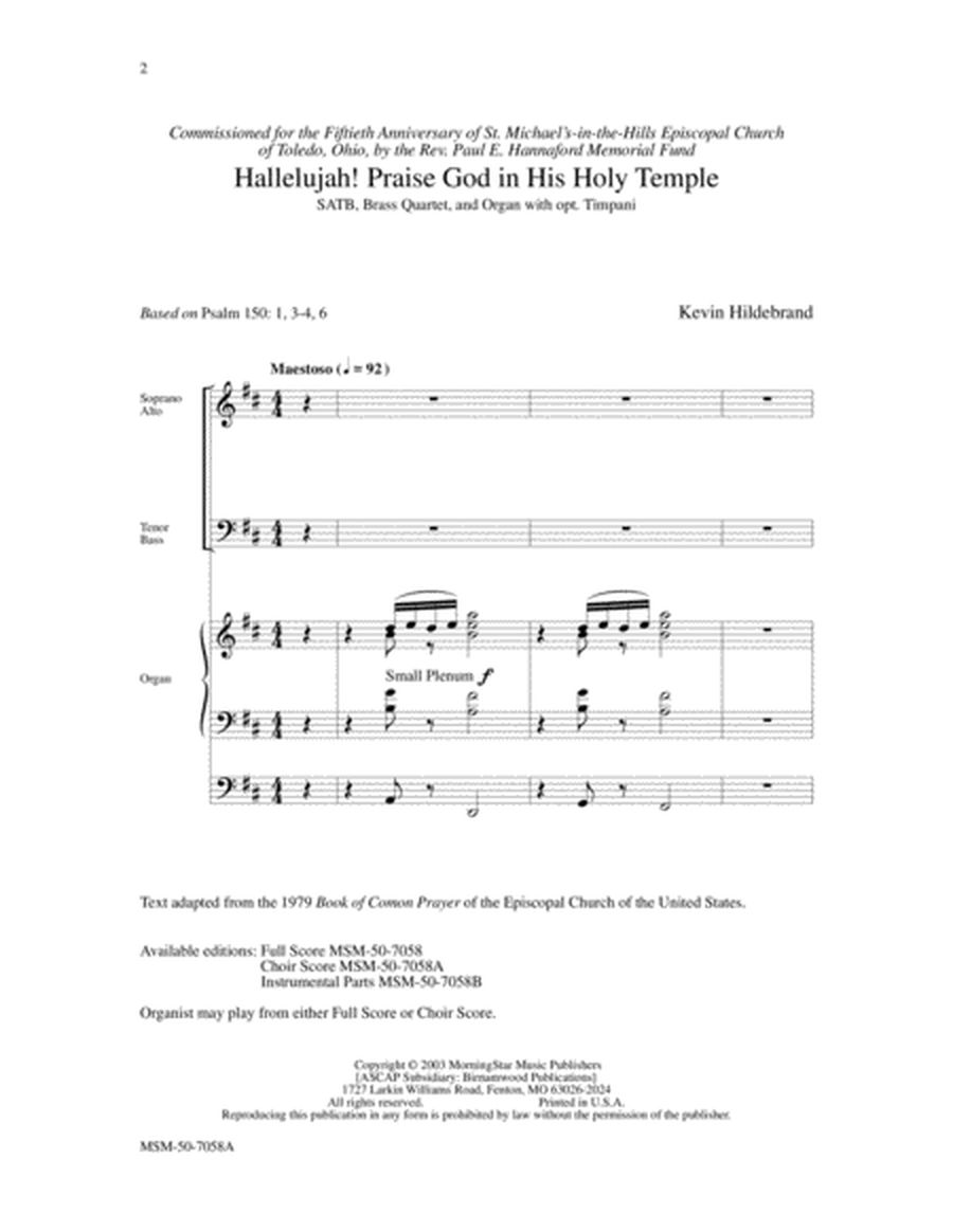 Hallelujah! Praise God in His Holy Temple (Choral Score) image number null