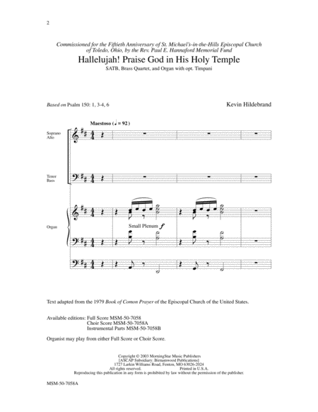 Hallelujah! Praise God in His Holy Temple (Choral Score) image number null