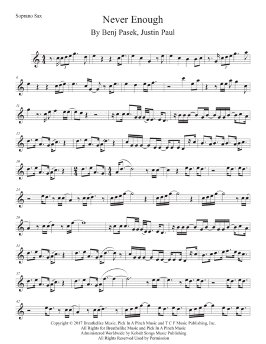 Never Enough Soprano Saxophone scores gallery preview page 1