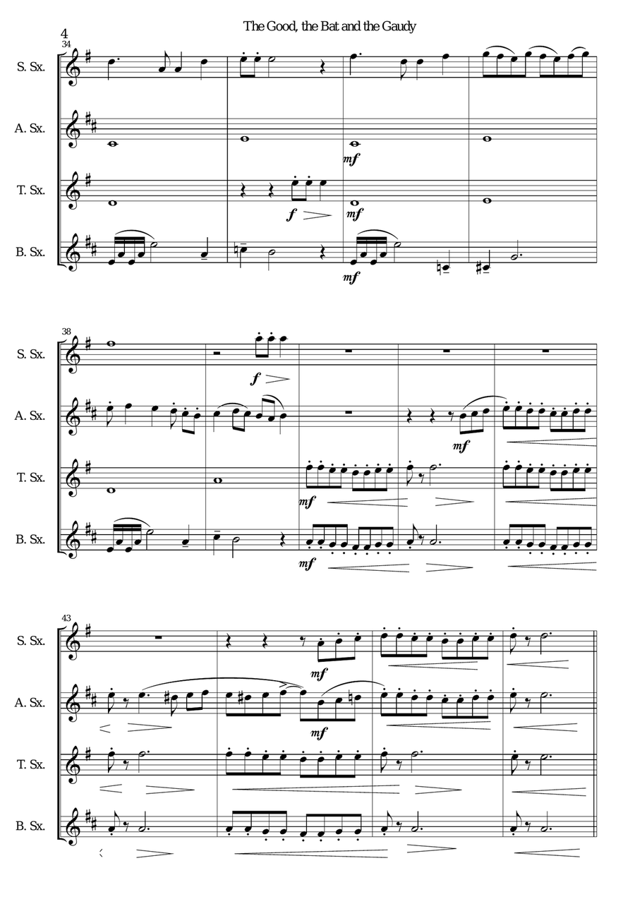 The good, the bat and the gaudy for saxophone quartet Saxophone Quartet scores gallery preview page 4