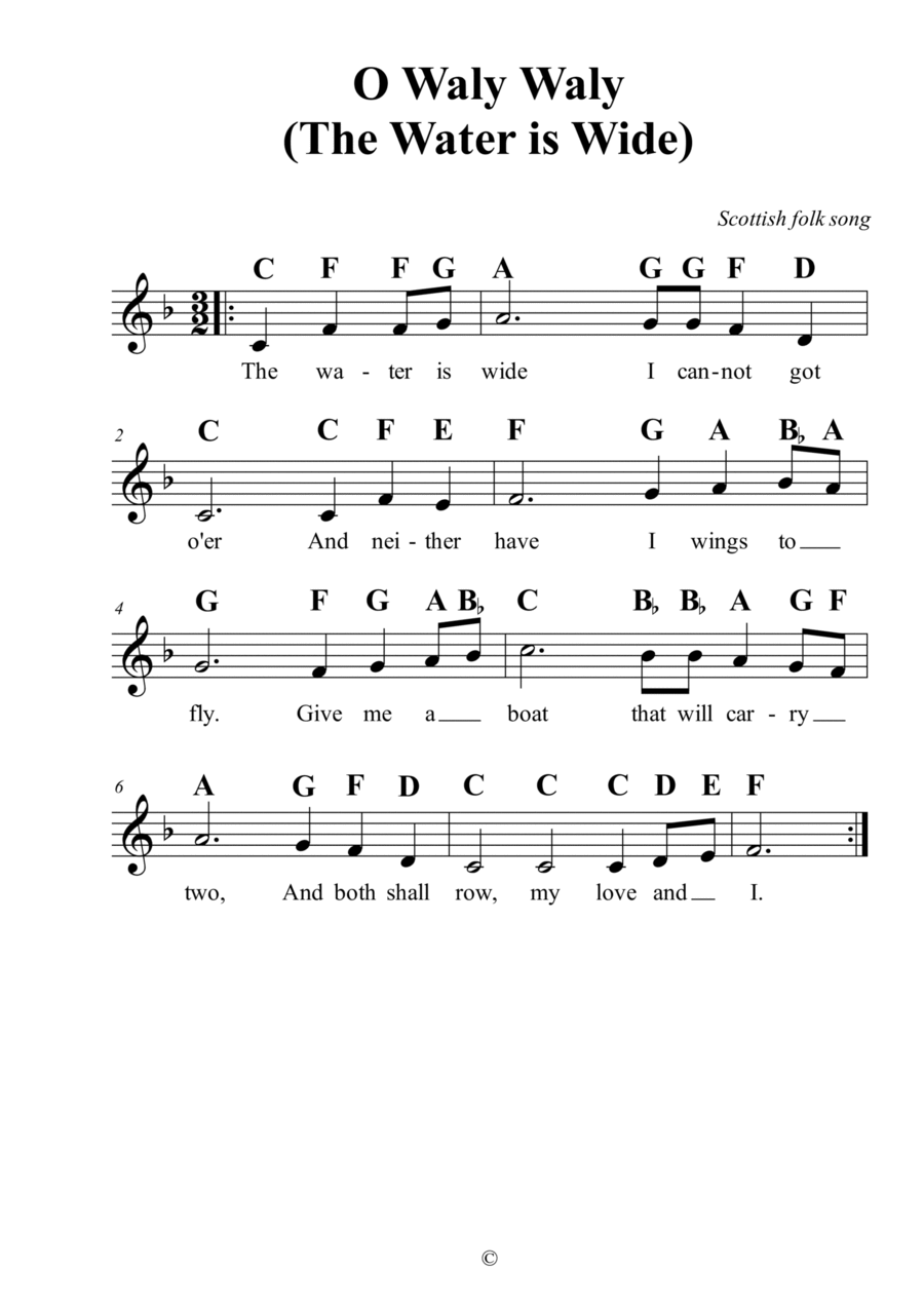 O Waly Waly - Treble clef Easy Piano scores gallery preview page 1