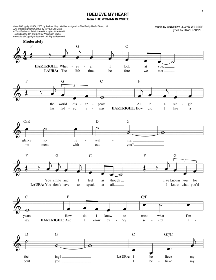 I Believe My Heart (from The Woman In White) Piano scores gallery preview page 1