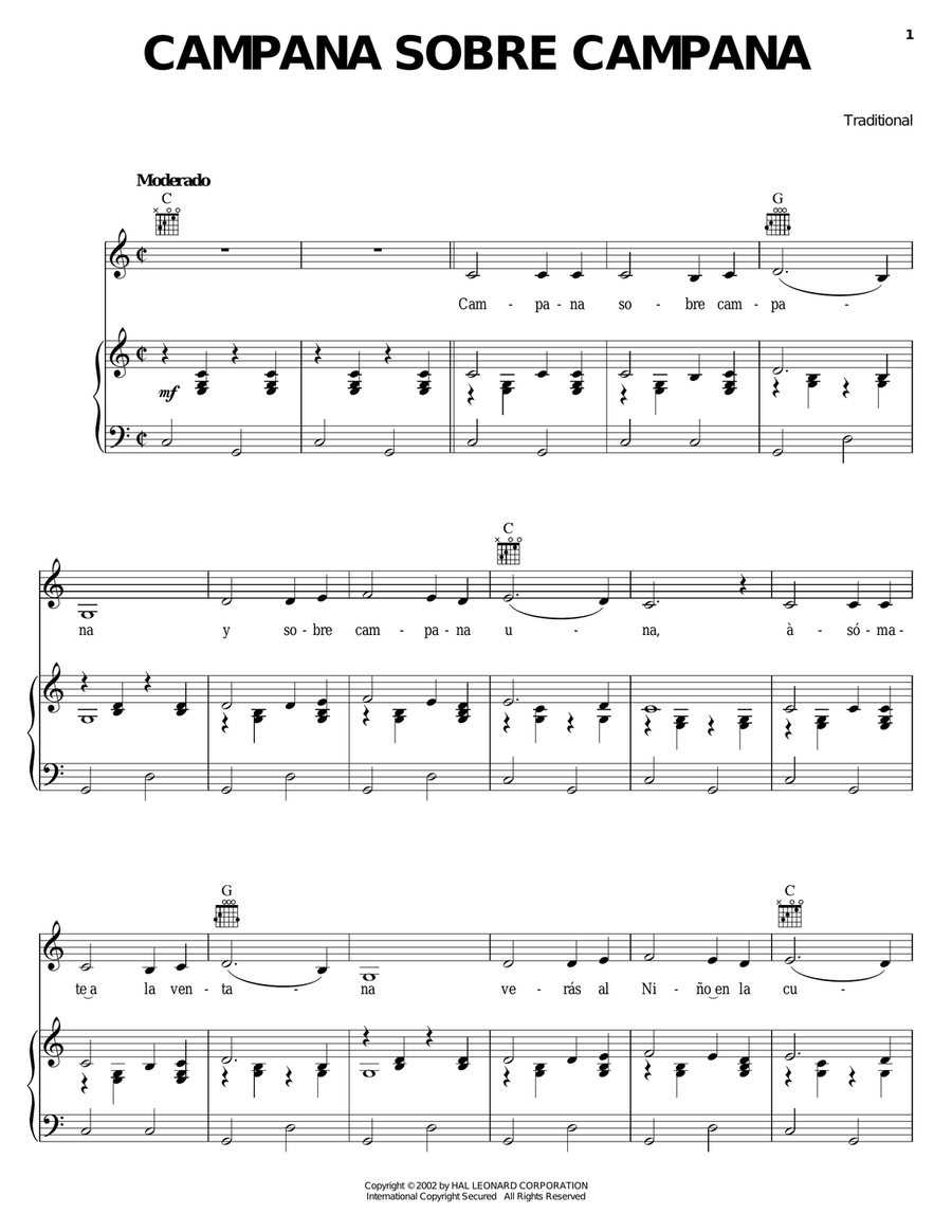 Campana Sobre Campana Piano, Vocal, Guitar scores gallery preview page 1