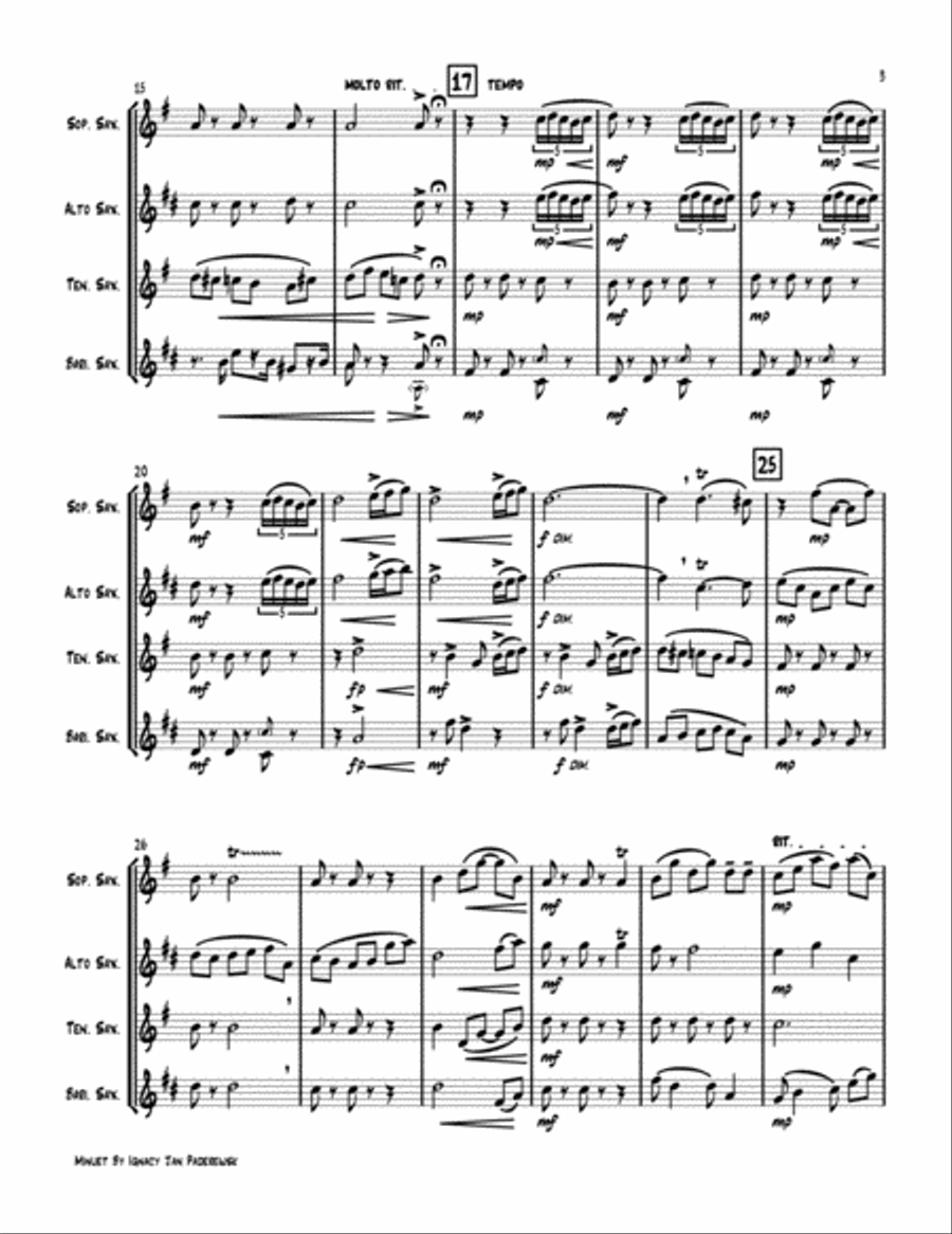 Minuet by By Ignacy Jan Paderewski (For Sax Quartet) Saxophone Quartet scores gallery preview page 3